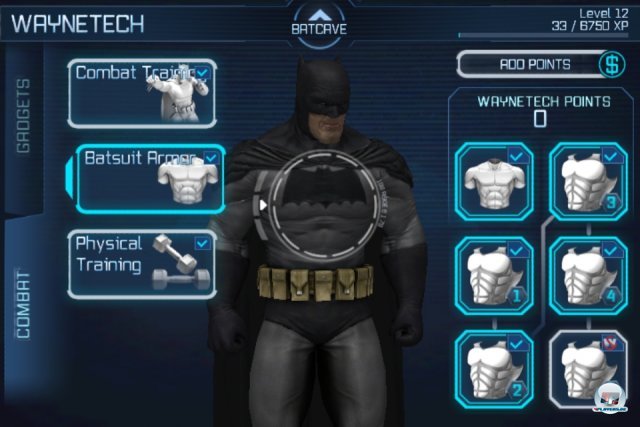 Mit erspielten WayneTech-Punkten darf man Batmans Kampfwerte und Gadgets verbessern.