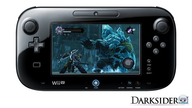 Zusätzlich zur Berührungsfunktion kann man Darksiders 2 auch ohne TV komplett auf dem WiiU-Gamepad spielen. Die Schrift fällt hier mitunter allerdings sehr klein aus.