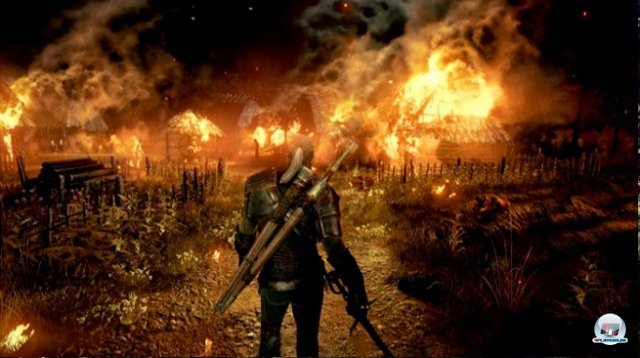 Ein Dorf in Flammen - und das ist nur der Anfang des Unheils, das die Wild Hunt über das Königreich bringen werden.
