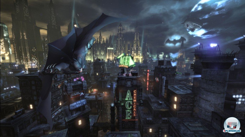 Batmans neuer Greihaken beschleunigt ihn weit über die Dächer der Stadt - eine tolle Art, sich fortzubewegen!