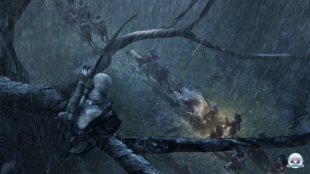 Rotröcken im Schutz der Dunkelheit bei totaler Stille aufzulauern: Assassin's Creed 3 bietet immer wieder interessante Momente. 