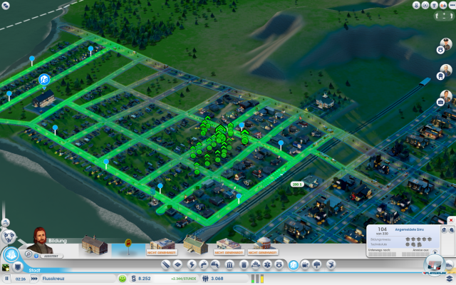 Einfaches und verständliches Feedback: Grüne Smilies signalisieren, dass sich die Sims über die neue Schulbushaltestelle freuen.
