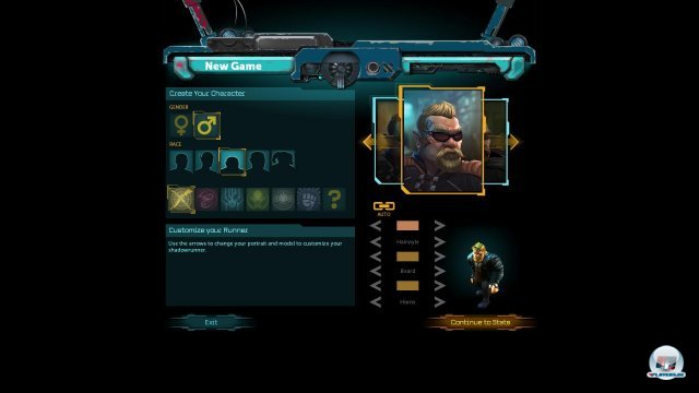 Zu Beginn erstellt man einen männlichen oder weiblichen Charakter: Schamane, Magier und Samurai erklären sich von selbst; Rigger wie dieser Zwerg hantieren mit Drohnen; Decker hacken sich u.a. in die virtuelle Matrix.